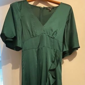 Forest Green Ruffled Satin Maxi Dress - Dress Day